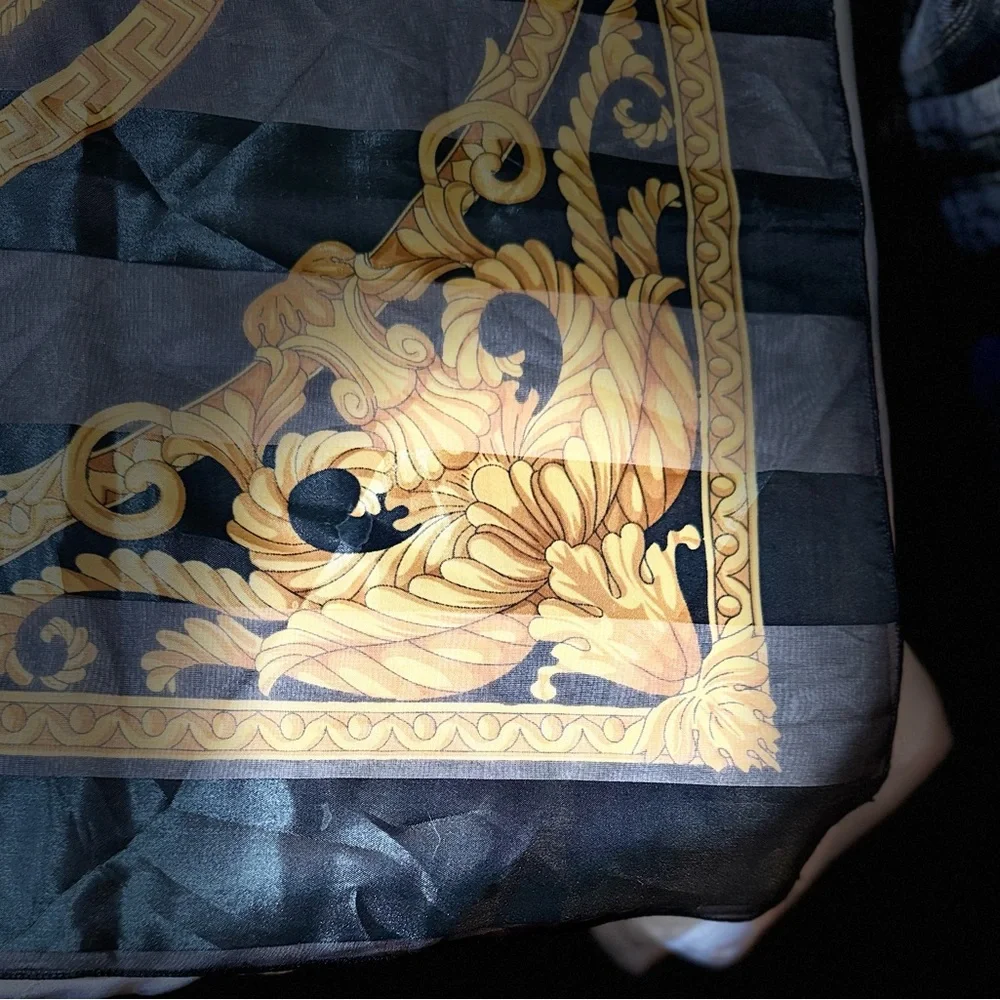 Luxurious Black and Gold Medallion Silk-Feel Scarf